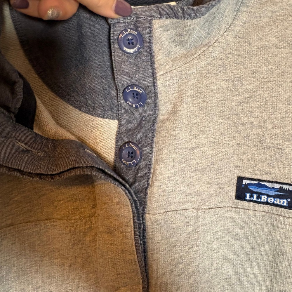 Llbean Men Gray Pullover Sweatshirt Button Neck C… - image 5
